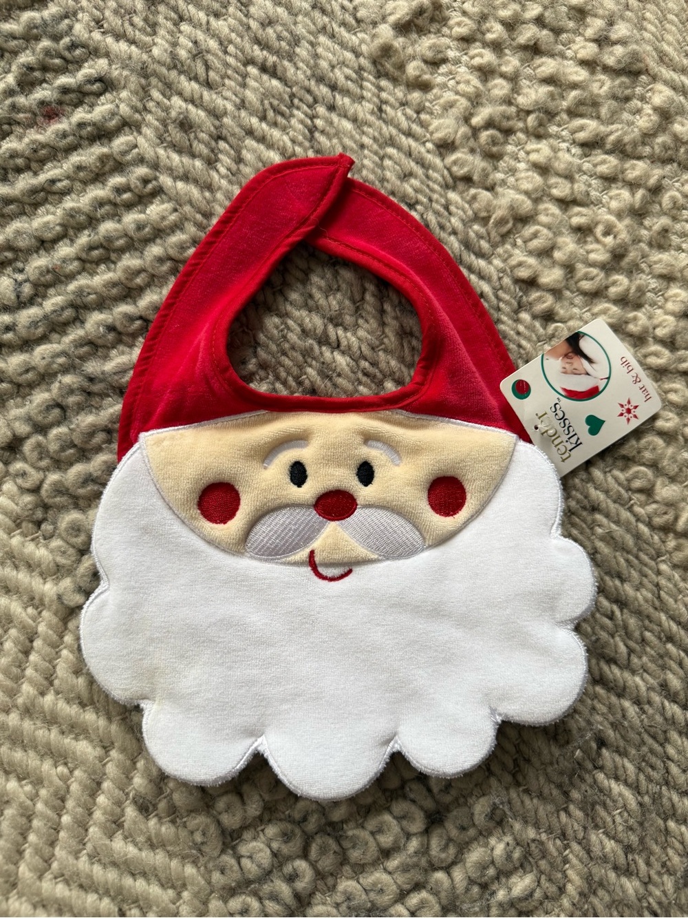 Vintage Red Santa Face Baby Bib with White Beard - Holiday gender neutral
